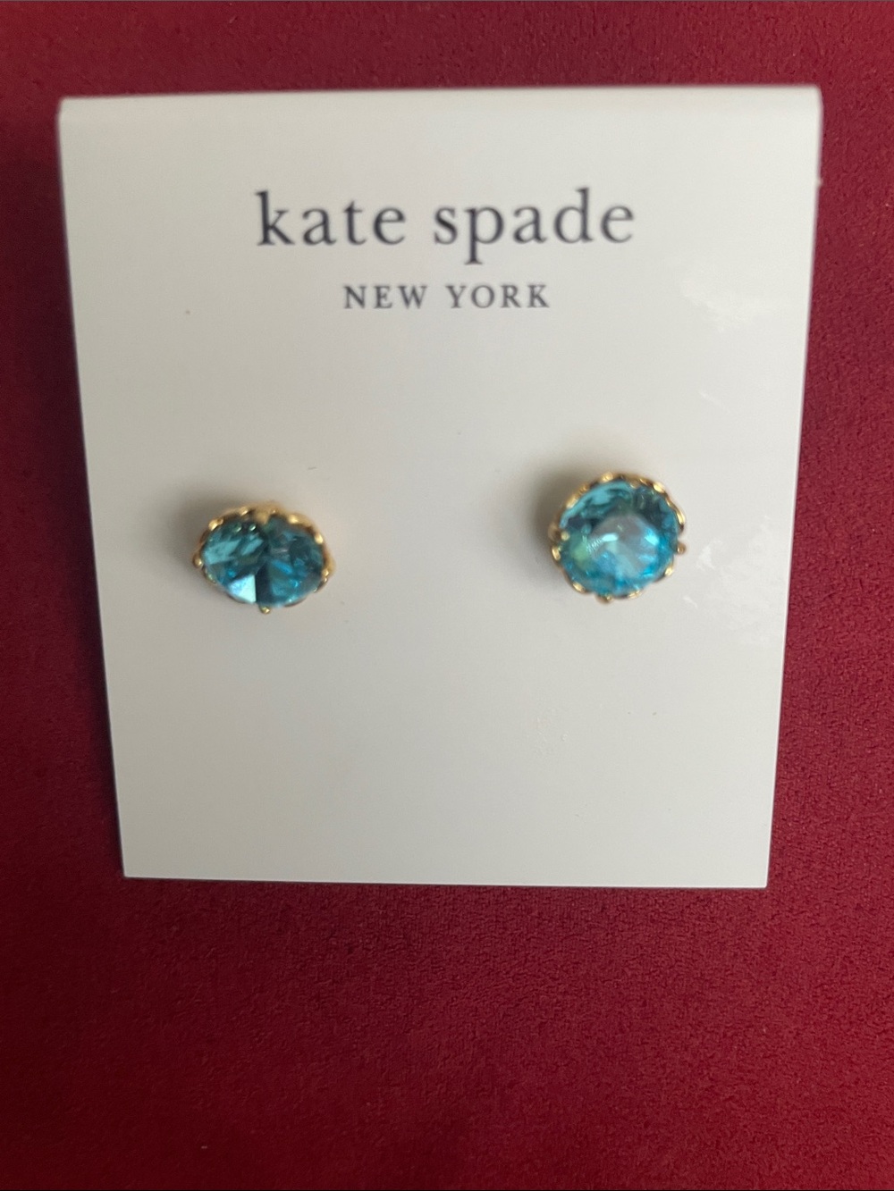 kate spade Aqua Marine Gold-Trim Stud Earrings NWT - Picture 2 of 4